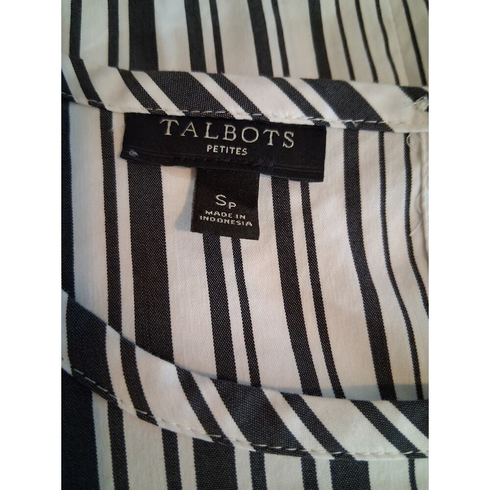 Talbots Poplin Black & White Vertical Stripe Tie-Hem Blouse - Picture 7 of 8